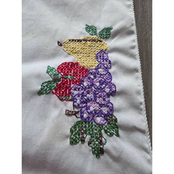 Thanksgiving Hand-Embroidered Cornucopia Table Runner With Fruit Design - Picture 4 of 8